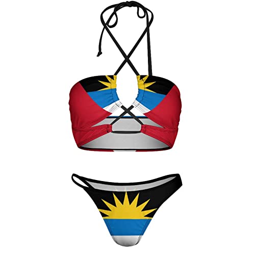 Linkasi Antigua and Barbuda Flag New Women's Sexy Bikini Halter Neck Triangle Bikini Two-Piece Set Antigua and Barbuda Flag4