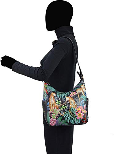 Image of Anuschka Women's Genuine Leather Shoulder Bag | Hand Painted Original Artwork | Classic Hobo With Studded Side Pockets | Genuine Leather