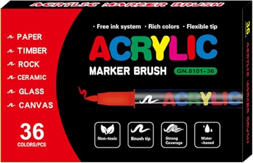 Image of Wafeeq Acrylic Paint Markers Set of 36 Colors - Fine Tip 0.7mm Waterproof Quick Dry Paint Pens for Rock Painting, Glass, Wood, Canvas, Ceramic, Fabric & DIY Art Crafts