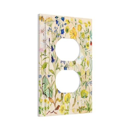 Boho Colorful Flowers Insect Garden Single Duplex Wall Plate Covers Light Switch Cover 1 Gang Outlet Plate Decorative Switchplate Covers Electrical Faceplate For Country Bathroom Bedroom Decor