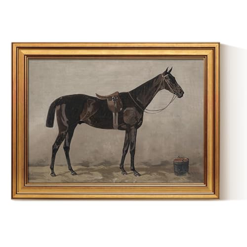 ARPEOTCY Gold Framed Canvas Art Prints,12x16inch, Antique Black Horse Art