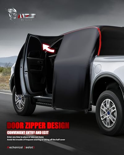 Image of MZS Cab Cover Compatible with RAM 1500 2500 3500 Crew Cab 2010-2023, 600D Waterproof Truck Half Cover with Driver Door Zipper Antenna Hole, All Weather Rain Snow UV Protection Car Cab Covers