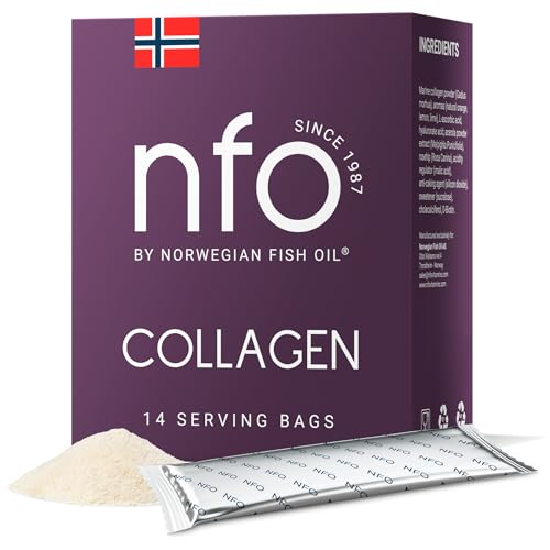 NFO Marine Collagen [14 Sachets X 5.3 G] Norwegian Natural High-Dose Complex Fish Protein Collagen Powder with Hyaluronic Acid, Biotin, Vitamin D3, and C from Acerola and Rosehip