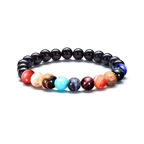 Image of COLORFUL BLING Natural Stone Beads Solar System Bracelet Universe Galaxy The Eight Planets Guardian Star Bracelet Jewelry Healing Yoga Chakra Gifts for Women