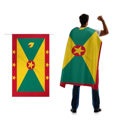 Grenada Flag Cape 3x5 FT for Independence Day Holiday Costumes Celebrati,150D Premium Polyester,Grenadian Patriotic Flags Costume Cloak.