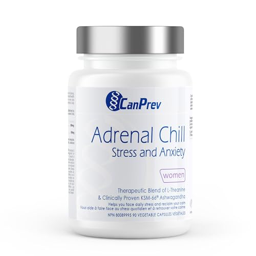 CanPrev Adrenal Chill Capsules - 90 Veggie Caps with KSM-66 Ashwagandha & L-Theanine for Relaxation, High-Concentration Full-Spectrum Ashwagandha Root Extract, Organic Stress Support