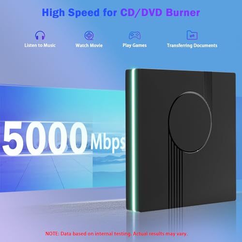 Wbacon RGB External CD/DVD Drive for Laptop, External CD Drive USB 3.0 Type-C Portable DVD Player, CD Burner +/-RW Optical Drive, Slim CD ROM External Drive for Laptop Desktop PC Windows Mac (Black) - Thumbnail 4