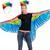 iROLEWIN Bird-Wings-Costume for Women Adults-Parrot-Costume with Feathers Headband Owl Eagle Big Shawl Cape Party Favors