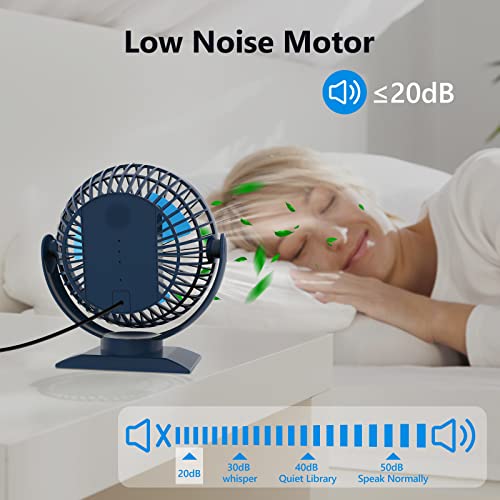 Liangjj 6 Inch Small Usb Desk Fan, 720° Adjustment Desktop Table Fan, 3 Speeds Powered Personal Fan, Super Quiet Portable Mini Fan For Office Home Travel, Navyblue #TOP6