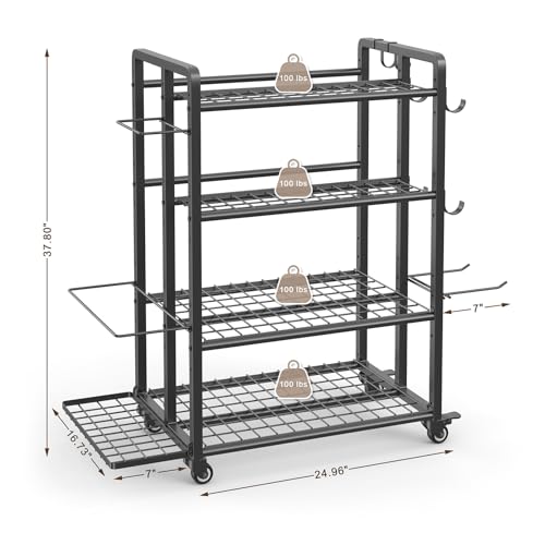 4-Tier Dumbbell Rack Stand Only, Adjustable Weight Rack for Dumbbells Kettlebells Yoga Mat, Home Gym Storage Rack with Wheels and Hooks, Powder Coated Finish - Image 6