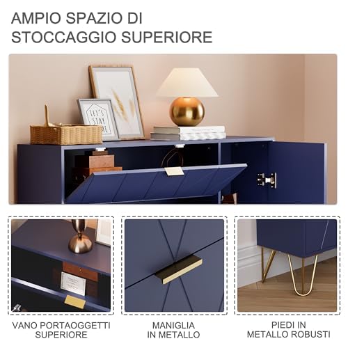 UEV Zapatero Ahorrador de Espacio con 3 Puertas Abatibles, Entrada de Zapatero, Zapater para 16 Pares en Robusta Madera de Construcción, 105 x 24 x 120 cm, Azul