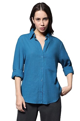 Image of High Star Women's Classic Oversized Spread Collar Long Sleeves Cotton Casual Shirt