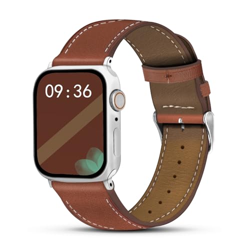 Genuine Leather Band Compatible with Apple Watch Bands for Women Men 49mm 46mm 45mm 44mm 42mm 41mm 40mm 38mm, Soft Leather Replacement Strap for iWatch Ultra/SE/Series 11 10 9 8 7 6 5 4 3 2 1