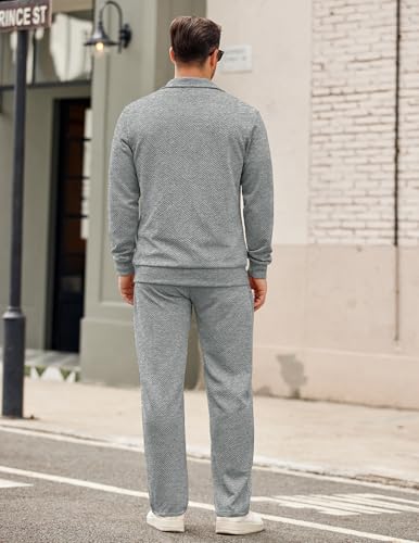 COOFANDY Men's Tracksuit 2 Piece Set Geometric Texture Quarter Zip Pullover Sweatshirt Athletic Running Sweatsuits4