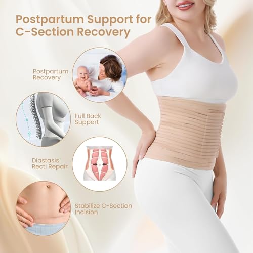 Trendyline Postpartum Belly Bande pour les femmes: Binder Abdominal pour la récupération de la section C après chirurgie Compression de réduire l'hauteur Diastasis Recti réparation - Léger Ajustable Après la Naissance Enveloppe Belly