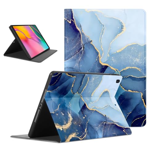 Kueqeay Funda para Samsung Galaxy Tab A 10.1 2019 (SM-T510/T515), Aesthetic Marmol Dibujos Diseño Slim Smart PU Leather Protector Soporte Función Ángulos Ajustables Flip Cubierta Tablet Case, Azul