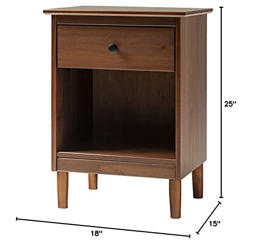 Walker Edison Russ Mid Century Modern Solid Wood Nightstand Set, 1 Drawer 2 Pack, Walnut #TOP7