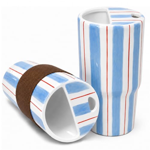Handmade Striped Ceramic Travel Mug