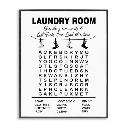 Stupell Industries Laundry Room Word Search Lost Socks Hanging, Design by Lettered and Lined, Black Framed, 24 x 30