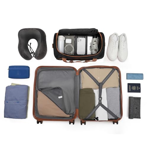 Kono Set Di 2 Valigia Bagaglio A Mano Rigida E Leggera Abs Trolley 65Cm Con 4 Ruote Rotanti E Lucchetto Tsa & Borsa Da Viaggio 40X20X25 Ryanair, Nero+Marrone - 5