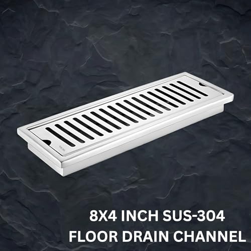 Image of Tapsa Wave Floor Drain Channel Chrome| 304 Stainless Steel | Invisible Shower Drain Channel | 8 x 4 Inches | Waste Water Floor Drain for 20x10 mm Tile | Drainer Channel | Anti Cockroach Trap | Silver
