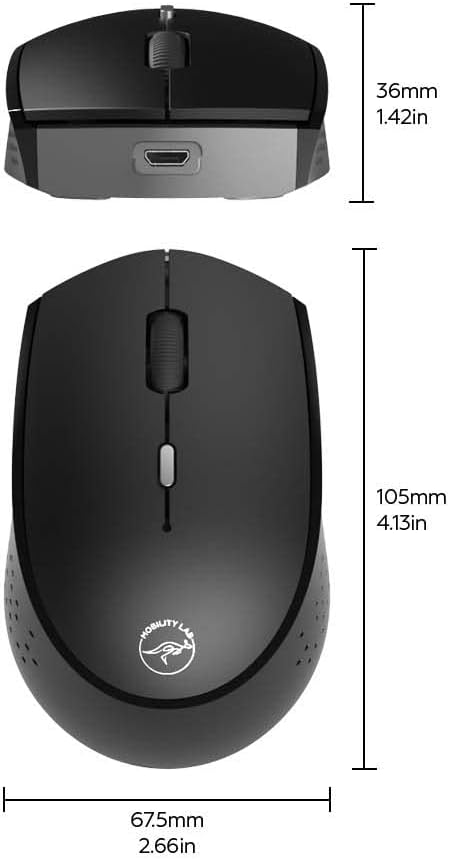 Diagram showing the dimensions of the Mobility Lab wireless mouse
