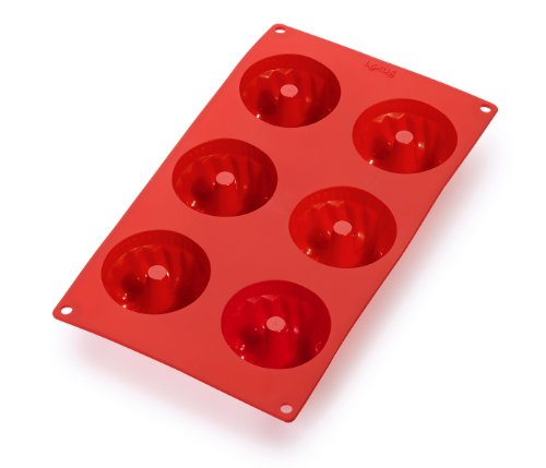 Lékué Molde repostería Mini Savarin, silicona platino Rojo, 6 cavidades