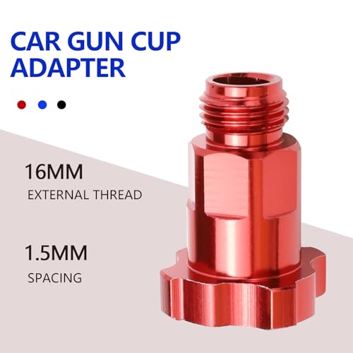 Image of Hovom Car Spray Gun Cup Adapter, 16mm 1.5mm External Thread Master Elite Paint System MPS Spray Gun Cup Adapter, Spray Gun Paint Cup Adapter with 6 PCS HVLP Filters Fine Mesh (Red+External Thread)