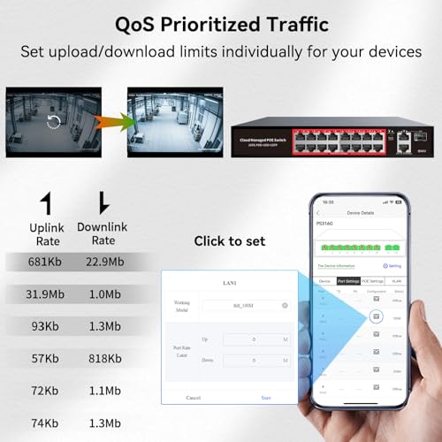 Image of 16 Port PoE Switch,16 x PoE Port 100Mbps,2 Gigabit Uplink Port,1 x 1G SFP,240W Built-in Power,802.3af /at,Extend Function,Desktop, Unmanaged Metal Plug and Play