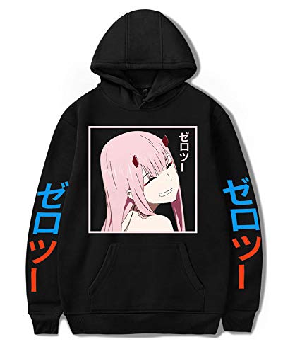 Topcos Darling in The FRANXX Cosplay Costume Zero Two Hoodies 3D Printed Cotton Hooded Pullovers Sweatshirts Tops Jacket (X-Large, Black 1)