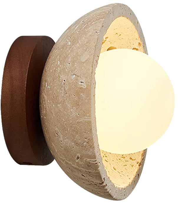 Aplique de pared rústico de piedra natural para interiores, aplique de pared de vidrio lechoso de mediados de siglo, lámpara de pared con cableado para pasillo, dormitorio, baño, cocina y entrada.