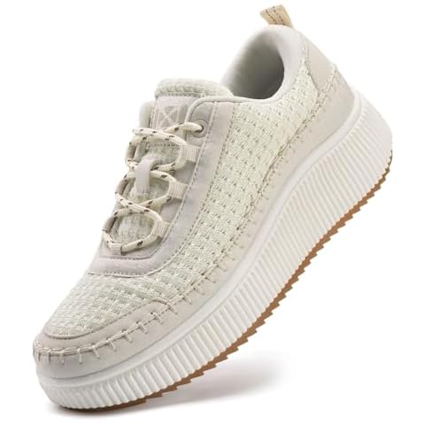 MAIZUN Women's Platform Sneakers Braided Fashion Chunky Sneakers Casual Walking Tennis Shoes Beige Cover