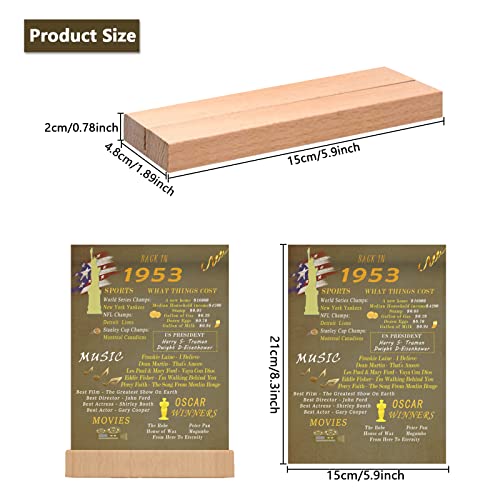 Auch 1953 Decorative Sign, Back In 1953 Birthday, Happy 70Th Birthday Present For Dad Mom Grandpa Grandma, Acrylic Table Sign (1953) #TOP1