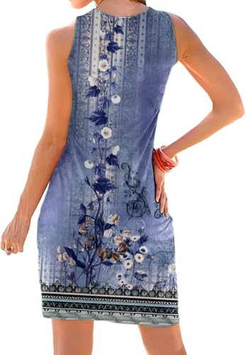 Image of Camisunny Women Casual Loose Tank Dresses Sleeveless Beach Vacation Dress Swing Pleated U Neck Fashion Soft