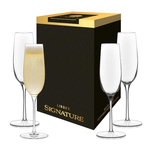 Libbey Signature Kentfield Champagne Flutes Set of 4, Elegant Champagne Glass with Curved Design, Glassware Drinking Glasses for Prosecco, and More