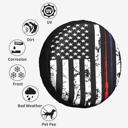 Image of Fishing American Flag Fishing Pole Spare Tire Cover Weatherproof Wheel Protectors Dust-Proof Sun Protection Wheel Tire Covers Universal Fit for Truck SUV RV Camper Trailer 14 inch