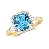 Pierre de naissance de avril EDS Jewels Bague Femme Pavage Or 375/1000 et Diamant Brillant 0.12 Carat avec Topaze Bleu WJS10911