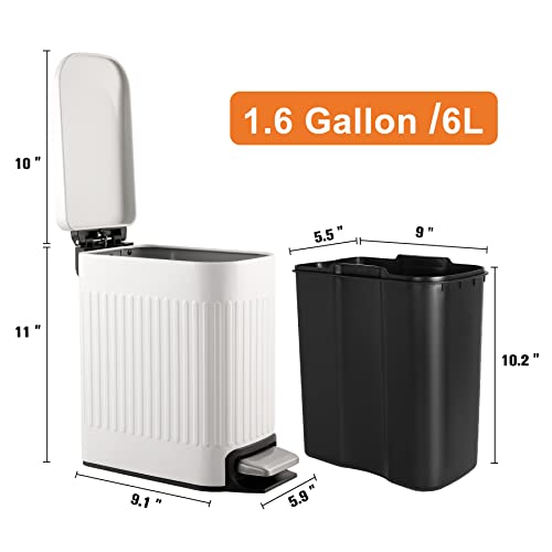 TrashAid Slim Bathroom Trash Can with Lid Soft Close, 6 Liter/1.6 Gallon Stainless Steel Small Garbage Can with Removable Inner Bucket, Step Pedal, Slim Wastebasket for Toilet, Office, Bedroom, White by TrashAid - Image 8