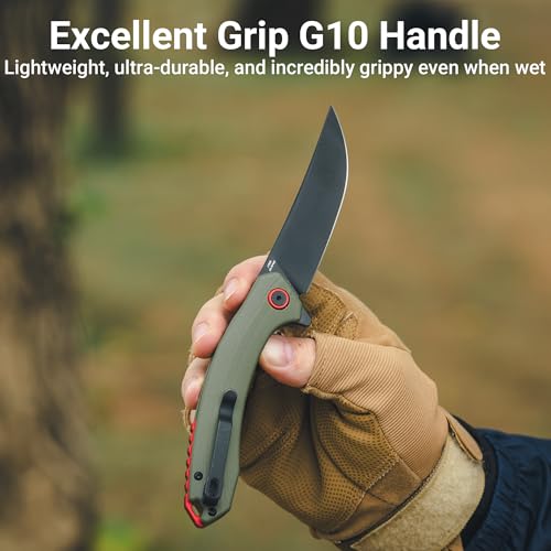 Image of CJRB Gobi Tactical Knife, Small Folding Pocket Knife with AR-RPM9 Steel Blade and G10 Handle for Men Outdoor, Survival, Hunting, Camping Green(J1906B)
