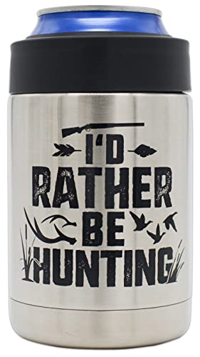 'Rather Be Hunting' Insulated Can Cooler - Great Hunting Gift for Men, Unique Birthday or Christmas Idea for Deer, Bear, Duck, Bird, and Camo Coolie Loving Dads and Bow Hunters, USA-Owned Company