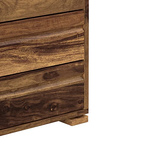 Image of Amazon Brand - Solimo Erore Solid Sheesham Wood Bedside Table with 3 Drawers (Natural Finish)