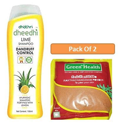1 x Dhathri Dheedhi Lime Shampoo Paraben Free 200ml, 1 x Green Health Herbals Red Sandal Powder - Rakthachandanam Skin Care Powder 30 Gm