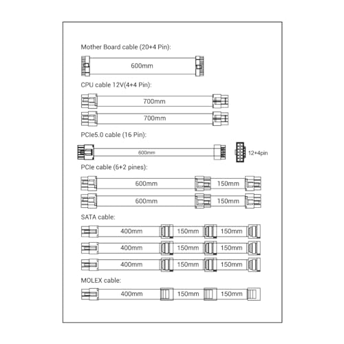 Deep Gaming Energy-V Alimentatore 850 W 80 Plus Gold, Connettore PCIe 5.0 600 W, Full Modular, ATX3.0, cavi piatti, ventola silenziosa da 120 mm. Colore nero - Alimentatore - Immagine 5
