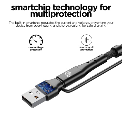 Image of Nu Republic Blaze Quad 100W 4-in-one 1.2 m USB-A to Type-C to Type-C + Type-L Fast Charge Braided Cable (Compatible with Mobile, Tablet, Laptop, Speakers, Black, One Cable)