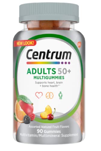 Centrum MultiGummies Gummy Multivitamin for Adults 50 Plus, Multivitamin/Multimineral Supplement with Calcium, Zinc and Vitamins B and D, Assorted Fruit Flavor - 90 Count