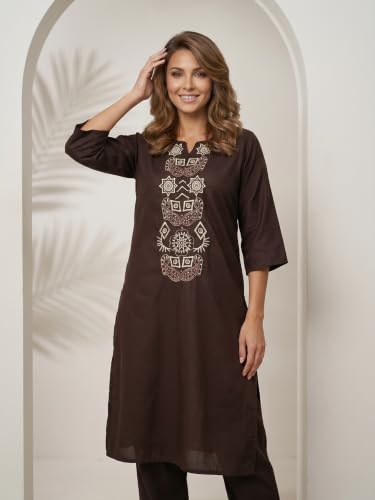 Image of Women's Jam Cotton Silk Co-ord Kurta Set With Pants | Ethnic Wear Solid Lightweight Straight Kurta With Pant
