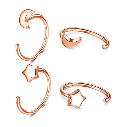 Image of CHIC & ARTSY 925 Sterling Silver Half Hoop Earrings for Women, Small Huggie Hoops Set with Ball Bar Star Moon Cross & Pearl, Lightweight Comfort Fit Everyday & Sleep Earrings