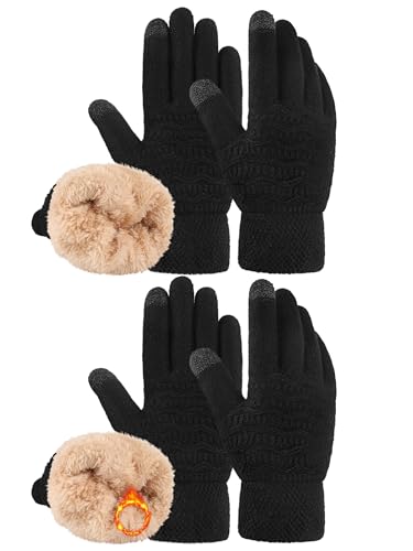 VZV 2 Paar Damen Winter Handschuhe mit Fleecefutter Touchscreen Warme Winterhandschuhe Dicke Strickhandschuhe für Herren Damen