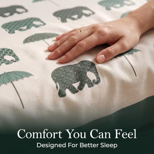Image of BSB HOME 240 TC Cotton Feel Double Bedsheet with 2 Pillow Covers, Premium Soft Breathable Bed Sheet Set, Fade Resistant, All-Season, Easy Care, 90 x 100 Inches (228 x 254 cm) - Cream & Deep Teal