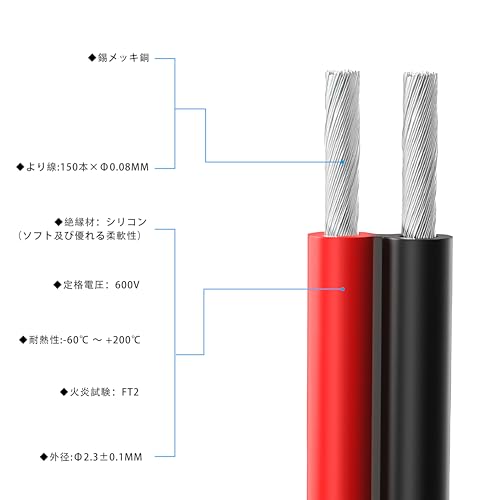 HaerknCbl 18AWG/0.75Sq 電線ケーブル パラレルシリコンワイヤー